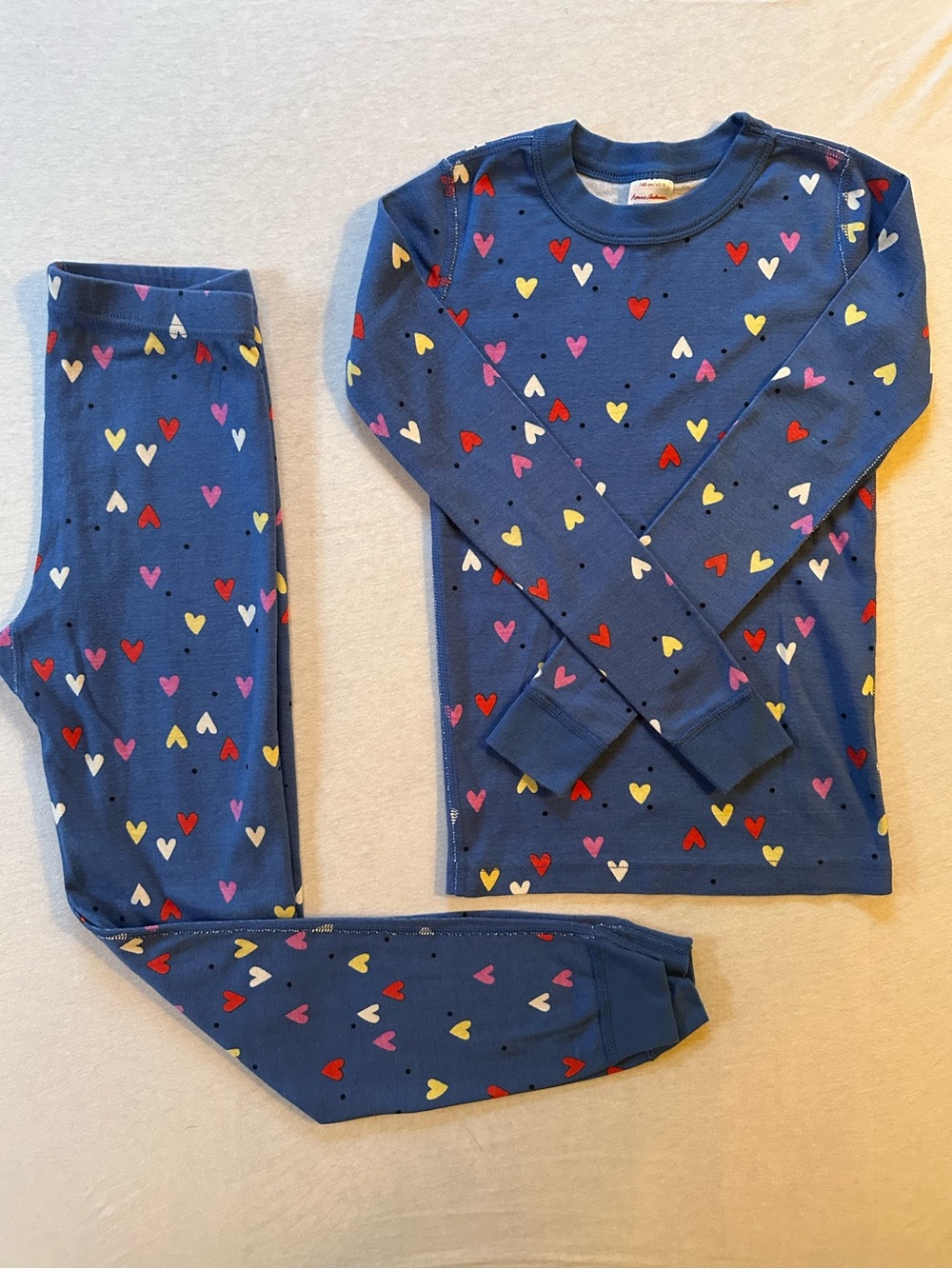 Hanna Andersson Blue Heart Print Organic Cotton Long John Pajama Set Size 10